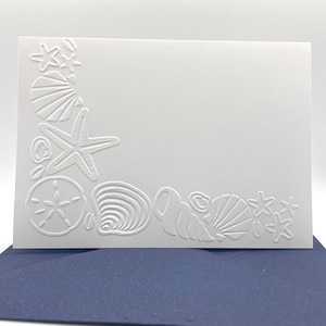 Sea Shells Note Cards with Coloured Envelopes. Pack of 6 Handmade Blank Embossed Notecards