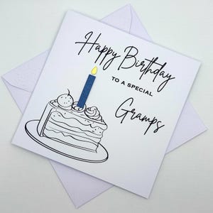 Carte d'anniversaire GRAMPS avec une part de gâteau d'anniversaire et une bougie (couleur au choix). Spécial, incroyable, fabuleux, merveilleux grand-père