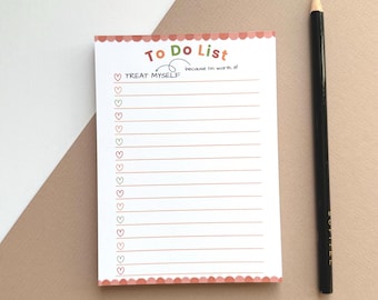 Treat Myself To Do List Notepad. A6 Tear Away Daily Planner for Notes, Shopping Lists & Reminders