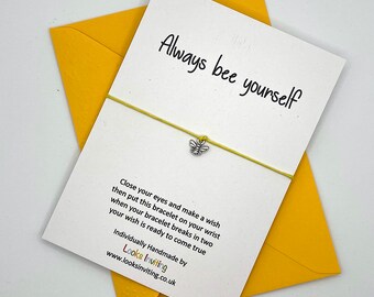 Bee Wish Bracelet Gift Card. Always Bee Yourself. Bee Charm Bracelet, Bee Birthday Card, Bee Birthday Gift, Adjustable Friendship Bracelet