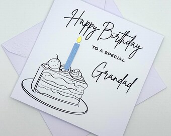 Grandad Birthday Card. Modern Minimalist Cards With Cake & Candle in Custom Colours