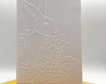 Tarjetas de felicitación con diseño de conejito de Pascua y sobres de colores. Paquete de 6 tarjetas hechas a mano en blanco con relieve.
