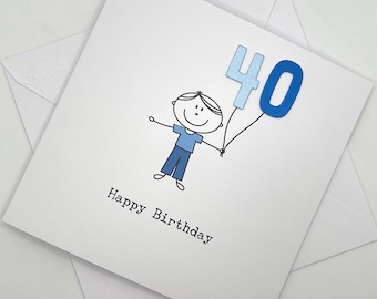 Birthday Card for Him. Modern Minimalist Cards Any Age Balloon in Custom Colours