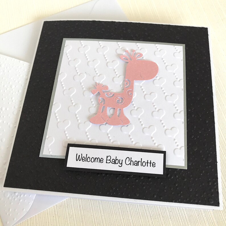New Baby Card Handmade Card Free Personalisation Personalised Giraffe New Baby Girl Card Hello Baby Girl New Baby Girl Card