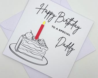 Daddy Birthday Card. Modern Minimalist Cards With Cake & Candle in Custom Colours