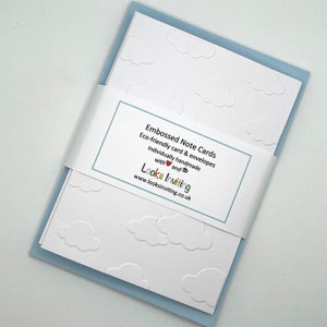 Lot de 6 cartes nuage. 6 cartes pour notes et enveloppes Cloud gaufrées. Coffret cadeau papeterie. Cartes de correspondance vierges. Pack de petits papiers. Cartes modernes