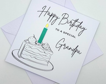 Grandpa Birthday Card. Modern Minimalist Cards With Cake & Candle in Custom Colours