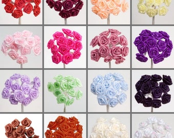 Ribbon Roses - Bunch of 12 Stems for Craft Embellishments. 15mm Flower Head. Mini artificial flowers
