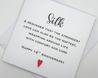 Personalised 12th Wedding Anniversary Card for a Silk Anniversary. 12 Years Married. Minimalist with Custom Colours