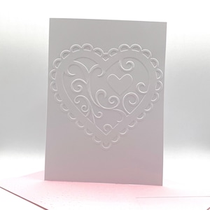 Heart Scrolls Note Cards with Coloured Envelopes. Pack of 6 Handmade Blank Embossed Notecards