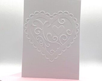 Heart Scrolls Note Cards with Coloured Envelopes. Pack of 6 Handmade Blank Embossed Notecards