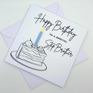 Carte d'anniversaire STEP BROTHER avec une part de gâteau d'anniversaire et une bougie (couleur au choix). Spécial, beau, incroyable, fabuleux, merveilleux