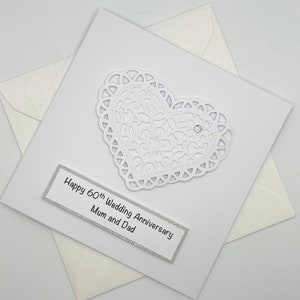 Carte personnalisée pour 60e anniversaire de mariage avec coeur délicat. Anniversaire de mariage de diamants. Carte du 60e anniversaire.  Personnalisation gratuite