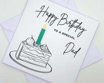 Dad Birthday Card. Modern Minimalist Cards With Cake & Candle in Custom Colours