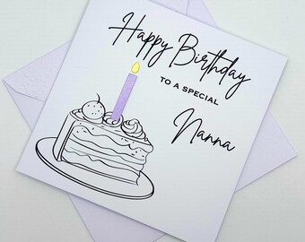 Nanna Birthday Card. Modern Minimalist Cards With Cake & Candle in Custom Colours