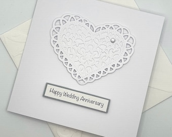 Personalised Wedding Anniversary Card with Delicate Heart. Choose your colour. Happy Anniversary Card. Free Personalisation