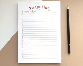 Treat Myself To Do List Notepad. A5 Tear Away Daily Planner for Notes, Shopping Lists & Reminders