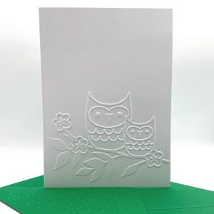 Owl Note Cards with Coloured Envelopes. Pack of 6 Handmade Blank Embossed Notecards