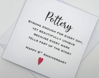 Personalised 9th Wedding Anniversary Card for a Pottery Anniversary. 9 Years Married. Minimalist with Custom Colours