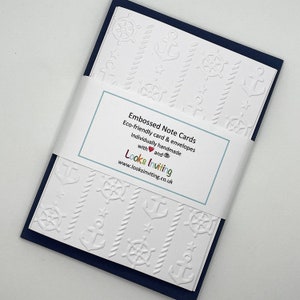 Cartes de correspondance nautiques. 6 cartes de correspondance et enveloppes vierges gaufrées. Coffret cadeau papeterie. Cartes de correspondance vierges. Pack de petits papiers. Cartes modernes