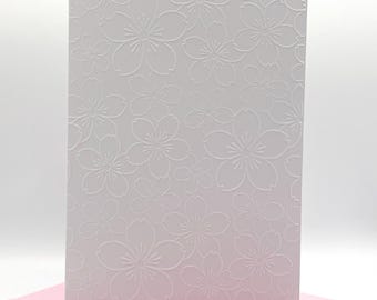 Cherry Blossom Note Cards with Coloured Envelopes. Pack of 6 Handmade Blank Embossed Notecards