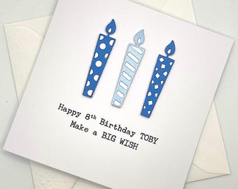 Personalised 8th Birthday Card. Modern Minimalist Cards With Candles in Custom Colours