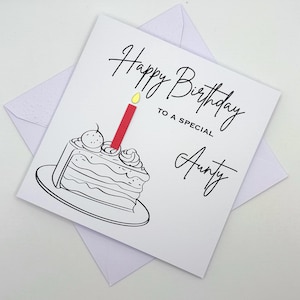 Carte d'anniversaire TANTE avec une part de gâteau d'anniversaire et une bougie (couleur au choix). Spécial, beau, incroyable, fabuleux, merveilleux tante