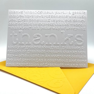 Thank You Definition. Note Cards with Coloured Envelopes. Pack of 6 Handmade Blank Notecards