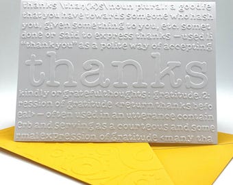 Thank You Definition. Note Cards with Coloured Envelopes. Pack of 6 Handmade Blank Notecards