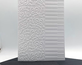 Piano Notes Note Cards with Coloured Envelopes. Pack of 6 Handmade Blank Embossed Notecards