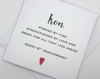 Personalised 6th Wedding Anniversary Card for an Iron Anniversary. 6 Years Married. Minimalist with Custom Colours