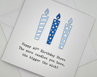 Personalised 40th Birthday Card. Modern Minimalist Cards With Candles in Custom Colours