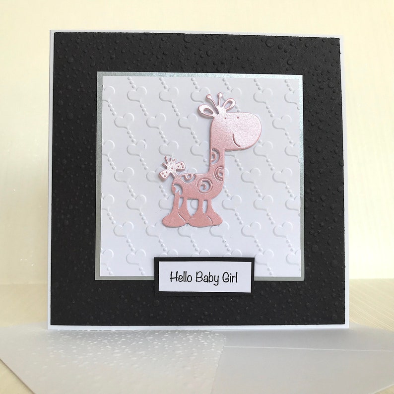 New Baby Card Handmade Card Free Personalisation Personalised Giraffe New Baby Girl Card Hello Baby Girl New Baby Girl Card