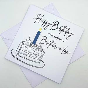 BEAU-FRÈRE Carte d'anniversaire avec une part de gâteau d'anniversaire et une bougie (couleur au choix). Spécial, incroyable, fabuleux, merveilleux