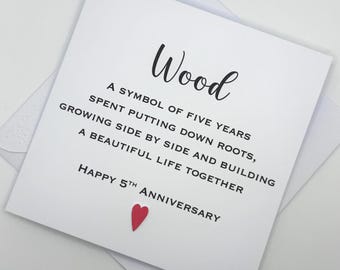 Personalised 5th Wedding Anniversary Card for a Wood Anniversary. 5 Years Married. Minimalist with Custom Colours