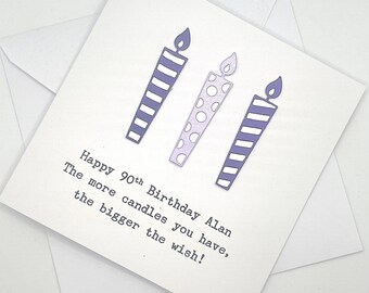 Personalised 90th Birthday Card. Modern Minimalist Cards With Candles in Custom Colours