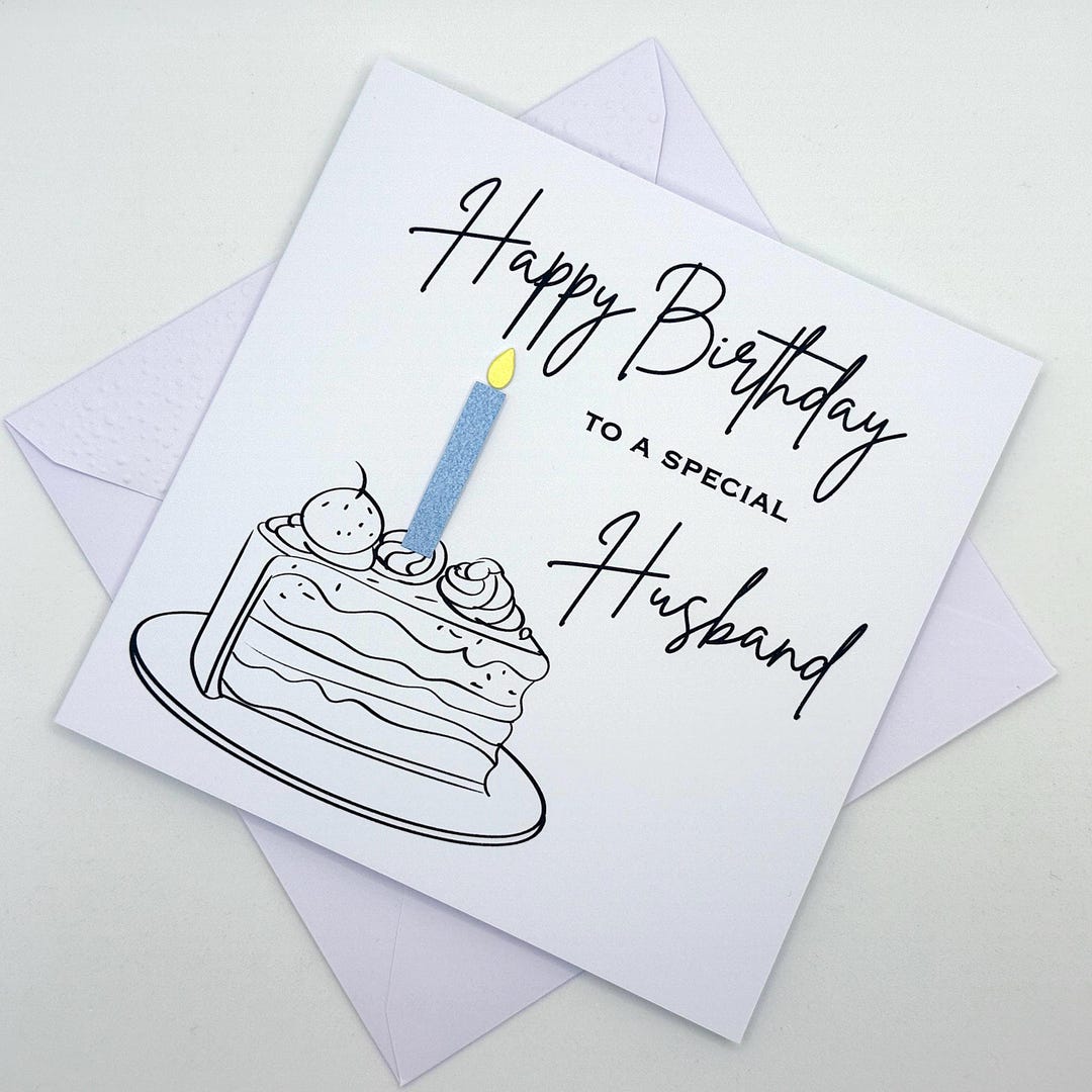 Husband Birthday Card. Modern Minimalist Cards With Cake & Candle in ...