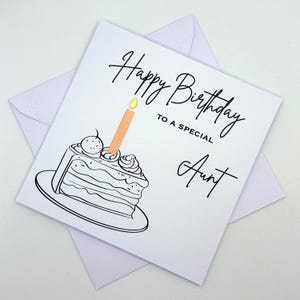 Carte d'anniversaire TANTE avec une part de gâteau d'anniversaire et une bougie (couleur au choix). Spéciale, Belle, Incroyable, Fabuleuse, Merveilleuse tante