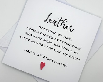 Personalised 3rd Wedding Anniversary Card for a Leather Anniversary. 3 Years Married. Minimalist with Custom Colours