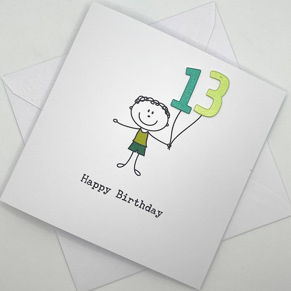 Cute Birthday Card for Boy. Age 1, 2, 3, 4, 5, 6, 7, 8, 9, 10, 11, 12, 13. 1st 2nd 3rd 4th, 5th 6th 7th 8th 9th 10th 11th 12th 13th any age