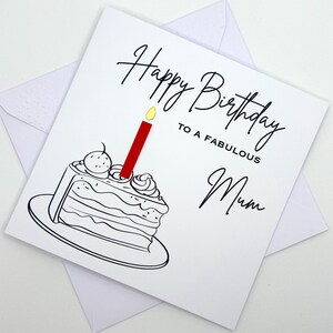MAMAN Carte d'anniversaire avec une part de gâteau d'anniversaire et une bougie (couleur au choix). Spéciale, belle, incroyable, fabuleuse, merveilleuse maman