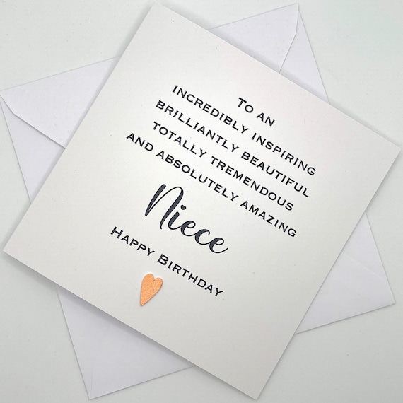 Personalised Niece Birthday Card. Modern Minimalist Cards With Heart in Custom Colours