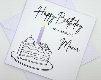 Moma Birthday Card. Modern Minimalist Cards With Cake & Candle in Custom Colours