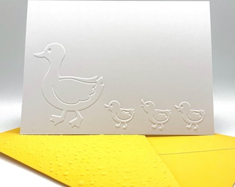 Duckling Note Cards with Coloured Envelopes. Pack of 6 Handmade Blank Embossed Notecards