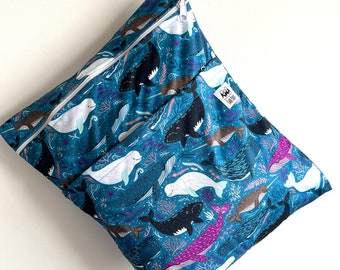 PUL Wet Bag/ Diaper / Nappy / Cloth Pad Bag- Large- Double Pocket