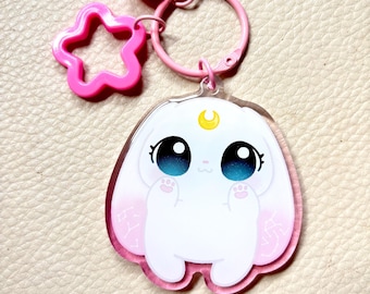 Cute Rabbit Clear Acrylic Keychain Chibi Art Style Epoxy Charms with Glitter Kawaii Bunny Gifts for Rabbit Lovers Usagi original character
