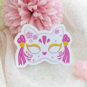 Sticker Sakura Masker Japanse Fox Flowers, Vinyl Sticker kawaii briefpapier Galen.draws