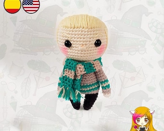 Amigurumi PATTERN crochet doll pattern witch blond snake house wizards college - PDF TUTORIAL in English (us terms) and Spanish Galencaixe