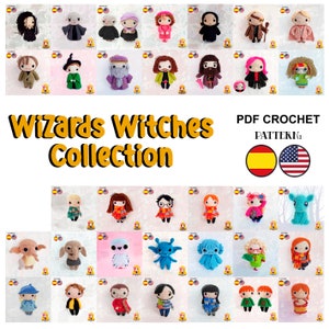 Crochet Pattern witches wizards elfs pixie, Collection 34 characters Galencaixe