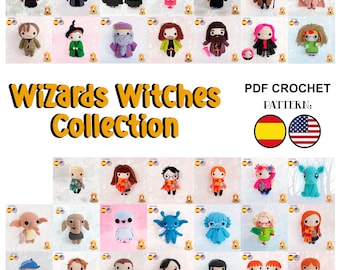 Crochet Pattern witches wizards elfs pixie, Collection 34 characters Galencaixe